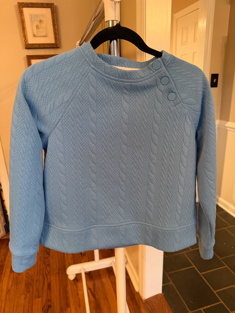 Talbots Light Blue Cable-Knit Button Shoulder Sweater